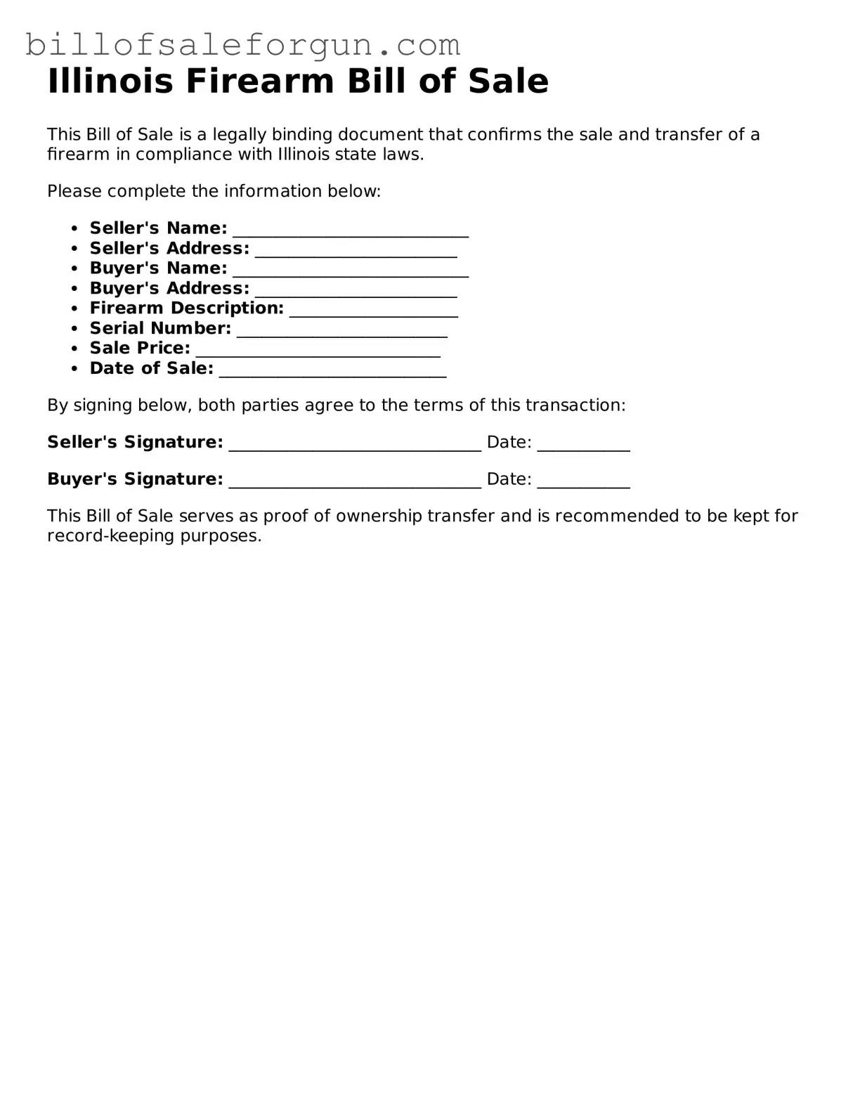Free Firearm Bill of Sale Document for Illinois State
